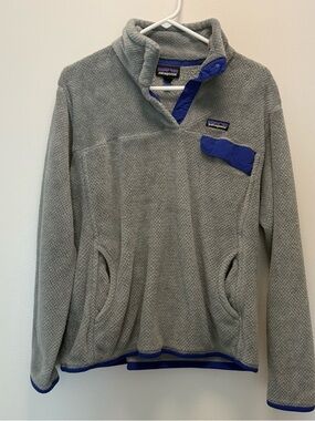 Patagonia Gray Fleece Jacket with Blue and Purple Logo Accents